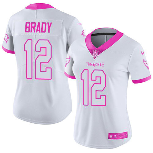 Buccaneers #12 Tom Brady White/Pink Women's Stitched Limited Rush Fashion Jersey cheap jerseys for sale - CheapJerseys.Shop
