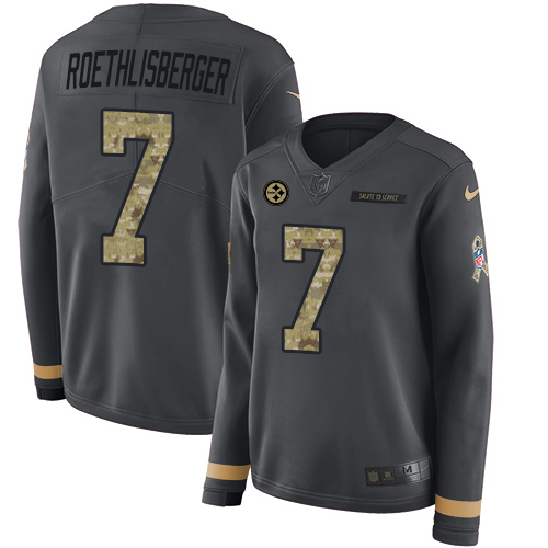Pittsburgh Steelers #7 Ben Roethlisberger Anthracite Salute to Service Women's Stitched Limited Therma Long Sleeve Jersey Womens cheap jerseys for sale - CheapJerseys.Shop
