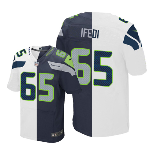 Seattle Seahawks #65 Germain Ifedi White/Steel Blue Men's Stitched Elite Split Jersey Men's cheap jerseys for sale - CheapJerseys.Shop