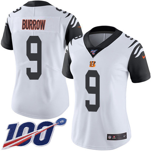 Bengals #9 Joe Burrow White Women's Stitched Limited Rush 100th Season Jersey cheap jerseys for sale - CheapJerseys.Shop