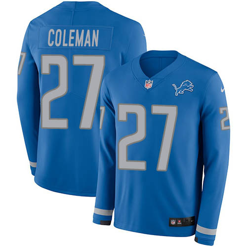 Detroit Lions #27 Justin Coleman Blue Team Color Men's Stitched Limited Therma Long Sleeve Jersey Men's cheap jerseys for sale - CheapJerseys.Shop