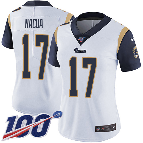 Rams #17 Puka Nacua White Women's Stitched 100th Season Vapor Untouchable Limited Jersey cheap jerseys for sale - CheapJerseys.Shop