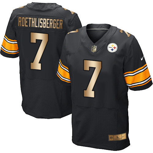 Pittsburgh Steelers #7 Ben Roethlisberger Black Team Color Men's Stitched Elite Gold Jersey Men's cheap jerseys for sale - CheapJerseys.Shop