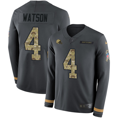 Browns #4 Deshaun Watson Anthracite Salute To Service Men's Stitched Limited Therma Long Sleeve Jersey cheap jerseys for sale - CheapJerseys.Shop