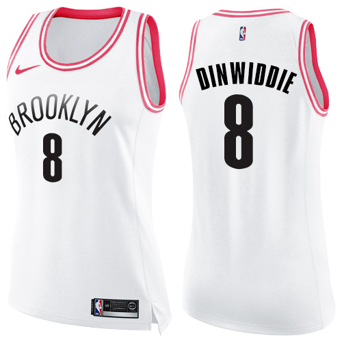 Brooklyn Nets #8 Spencer Dinwiddie White/Pink Womens Swingman Fashion Jersey Womens cheap jerseys for sale - CheapJerseys.Shop
