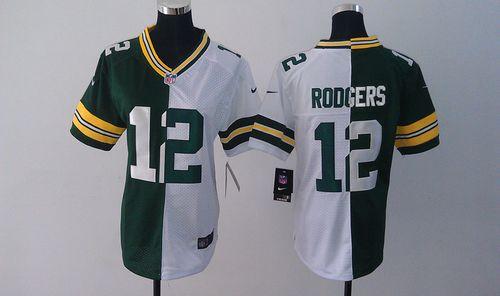 Packers #12 Aaron Rodgers Green/White Women's Stitched Elite Split Jersey cheap jerseys for sale - CheapJerseys.Shop