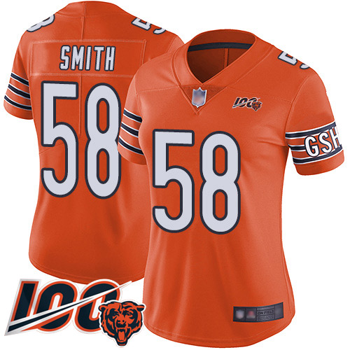 Chicago Bears #58 Roquan Smith Orange Women's Stitched Limited Rush 100th Season Jersey Womens cheap jerseys for sale - CheapJerseys.Shop