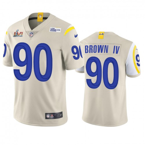 Los Angeles Los Angeles Rams #90 Earnest Brown IV Men's Super Bowl LVI Patch Vapor Limited Jersey - Bone Men's cheap jerseys for sale - CheapJerseys.Shop