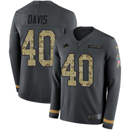 Detroit Lions #40 Jarrad Davis Anthracite Salute to Service Youth Stitched Limited Therma Long Sleeve Jersey Youth cheap jerseys for sale - CheapJerseys.Shop