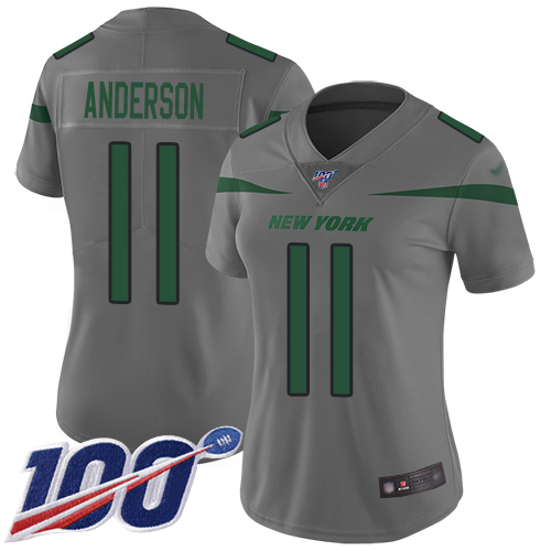 New York Jets #11 Robby Anderson Gray Women's Stitched Limited Inverted Legend 100th Season Jersey Womens cheap jerseys for sale - CheapJerseys.Shop