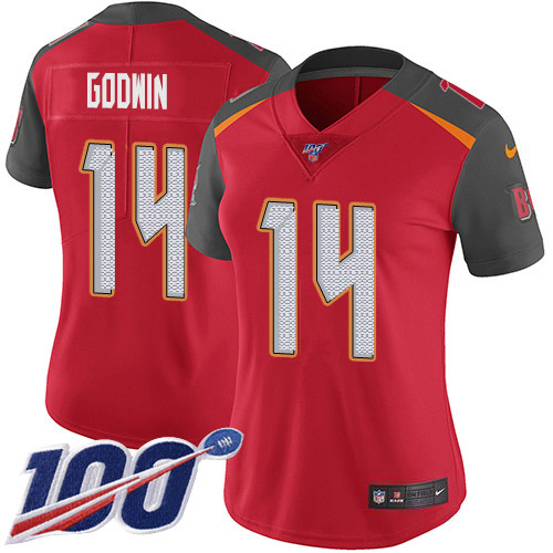 Buccaneers #14 Chris Godwin Red Team Color Women's Stitched 100th Season Vapor Untouchable Limited Jersey cheap jerseys for sale - CheapJerseys.Shop