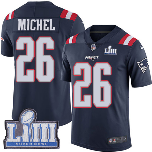 New England Patriots #26 Sony Michel Navy Blue Super Bowl LIII Bound Men's Stitched Limited Rush Jersey Men's cheap jerseys for sale - CheapJerseys.Shop