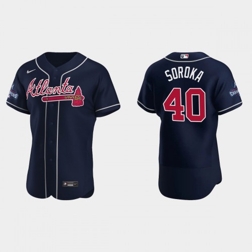 Atlanta Atlanta Braves #40 Mike Soroka Men's 2021 World Series Champions Patch Authentic Player Jersey - Navy Men's cheap jerseys for sale - CheapJerseys.Shop