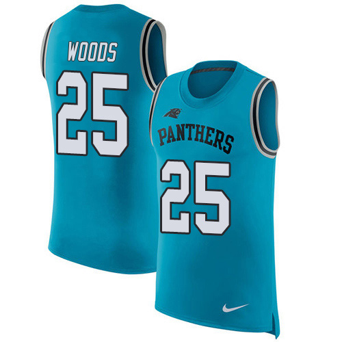 Panthers #25 Xavier Woods Blue Alternate Men's Stitched Limited Rush Tank Top Jersey cheap jerseys for sale - CheapJerseys.Shop