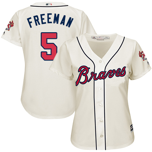 Atlanta Braves #5 Freddie Freeman Cream Alternate Women's Stitched Jersey Womens cheap jerseys for sale - CheapJerseys.Shop