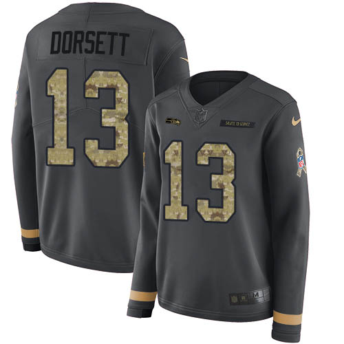 Seattle Seahawks #13 Phillip Dorsett Anthracite Salute to Service Women's Stitched Limited Therma Long Sleeve Jersey Womens cheap jerseys for sale - CheapJerseys.Shop