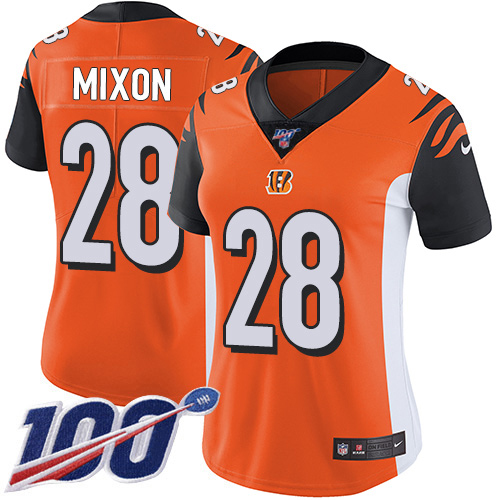 Bengals #28 Joe Mixon Orange Alternate Women's Stitched 100th Season Vapor Untouchable Limited Jersey cheap jerseys for sale - CheapJerseys.Shop