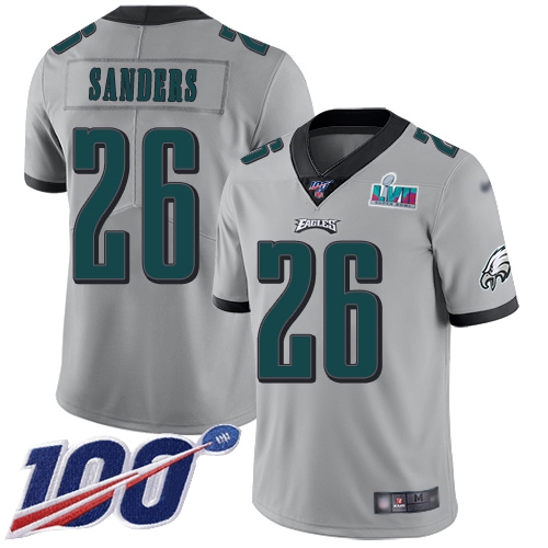 Eagles #26 Miles Sanders Silver Super Bowl LVII Patch Men's Stitched Limited Inverted Legend 100th Season Jersey cheap jerseys for sale - CheapJerseys.Shop