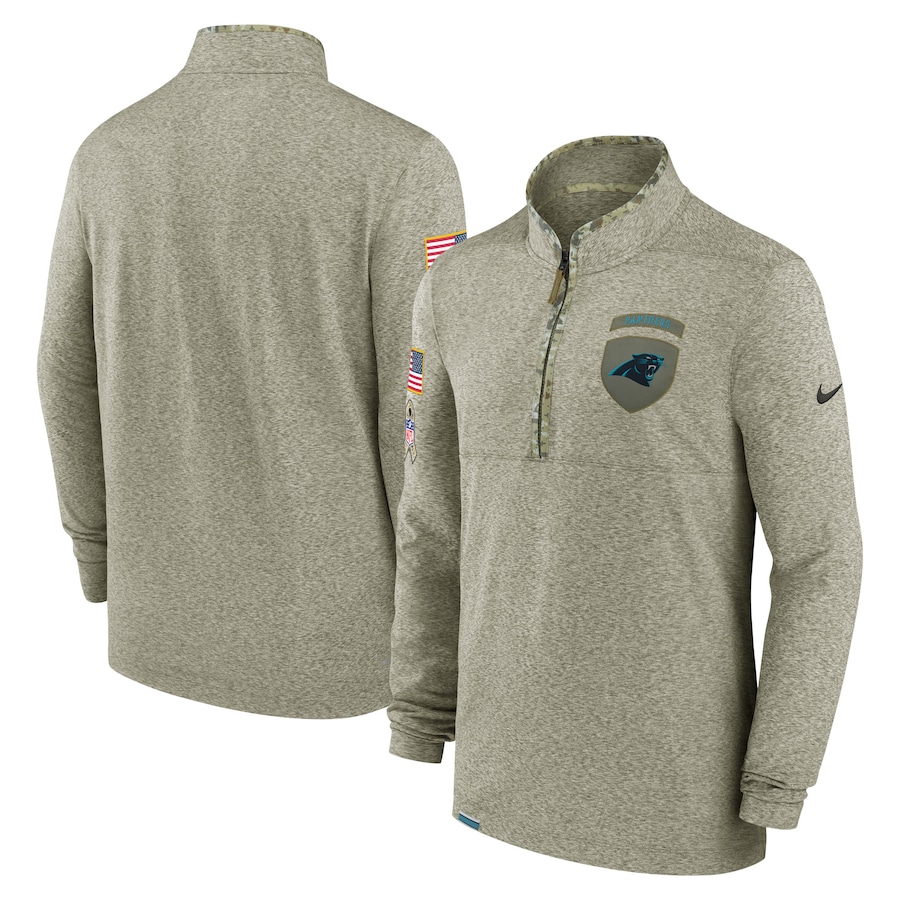 Carolina Panthers 2022 Salute To Service Shield Quarter-Zip Top - Olive cheap jerseys for sale - CheapJerseys.Shop