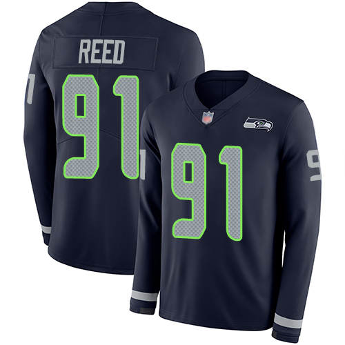 Seattle Seahawks #91 Jarran Reed Steel Blue Team Color Men's Stitched Limited Therma Long Sleeve Jersey Men's cheap jerseys for sale - CheapJerseys.Shop