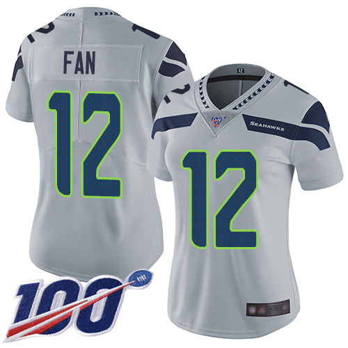 Seahawks #12 Fan Grey Alternate Women's Stitched 100th Season Vapor Limited Jersey cheap jerseys for sale - CheapJerseys.Shop