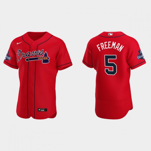 Atlanta Atlanta Braves #5 Freddie Freeman Men's 2021 World Series Champions Patch Authentic Player Jersey - Red Men's cheap jerseys for sale - CheapJerseys.Shop