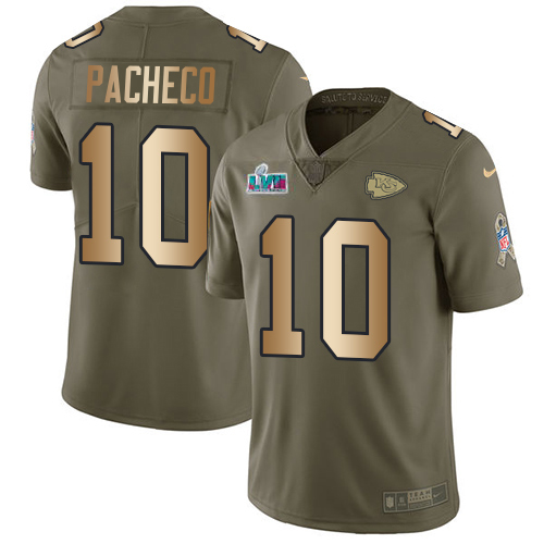 Chiefs #10 Isiah Pacheco Olive/Gold Super Bowl LVII Patch Men's Stitched Limited 2017 Salute To Service Jersey cheap jerseys for sale - CheapJerseys.Shop