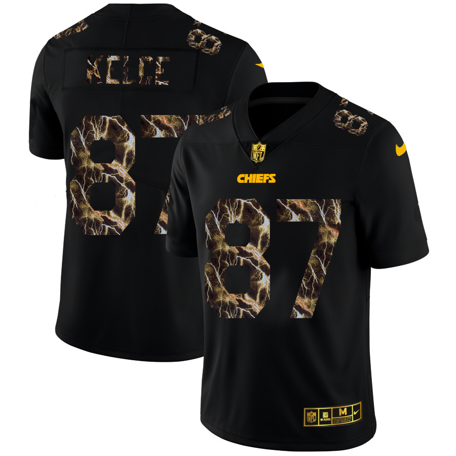 Kansas City Chiefs #87 Travis Kelce Men's Black Flocked Lightning Vapor Limited Jersey cheap jerseys for sale - CheapJerseys.Shop