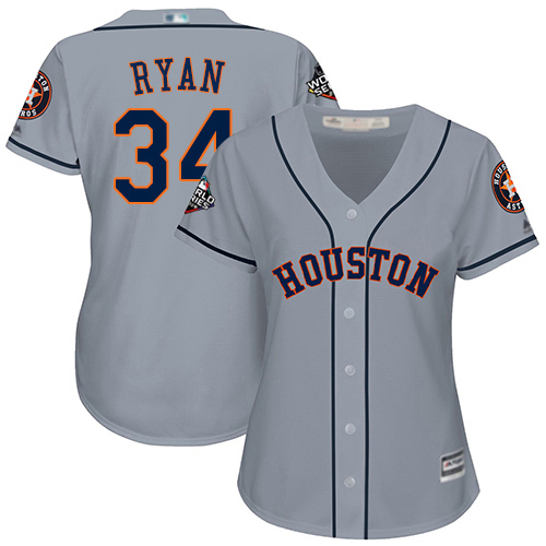Houston Astros #34 Nolan Ryan Grey Road 2019 World Series Bound Women's Stitched Jersey Womens cheap jerseys for sale - CheapJerseys.Shop