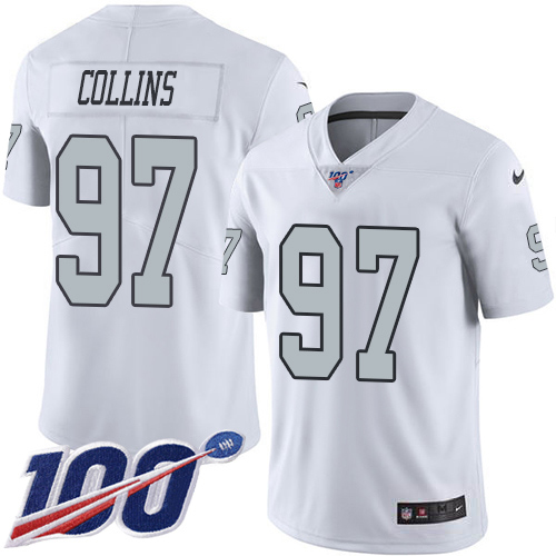Las Vegas Raiders #97 Maliek Collins White Men's Stitched Limited Rush 100th Season Jersey Men's cheap jerseys for sale - CheapJerseys.Shop