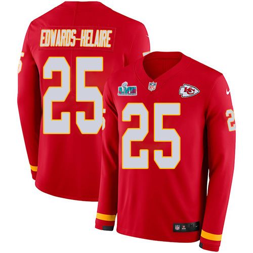 Chiefs #25 Clyde Edwards-Helaire Red Team Color Super Bowl LVII Patch Youth Stitched Limited Therma Long Sleeve Jersey cheap jerseys for sale - CheapJerseys.Shop