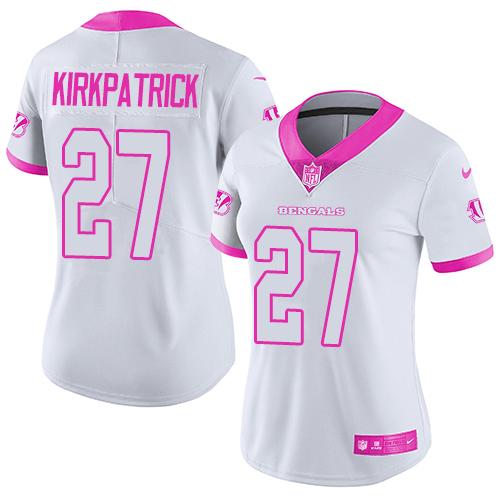 Cincinnati Bengals #27 Dre Kirkpatrick White/Pink Women's Stitched Limited Rush Fashion Jersey Womens cheap jerseys for sale - CheapJerseys.Shop