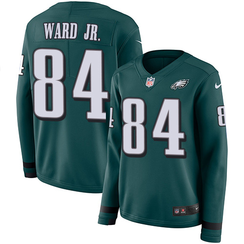 Philadelphia Eagles #84 Greg Ward Jr. Green Team Color Women's Stitched Limited Therma Long Sleeve Jersey Womens cheap jerseys for sale - CheapJerseys.Shop