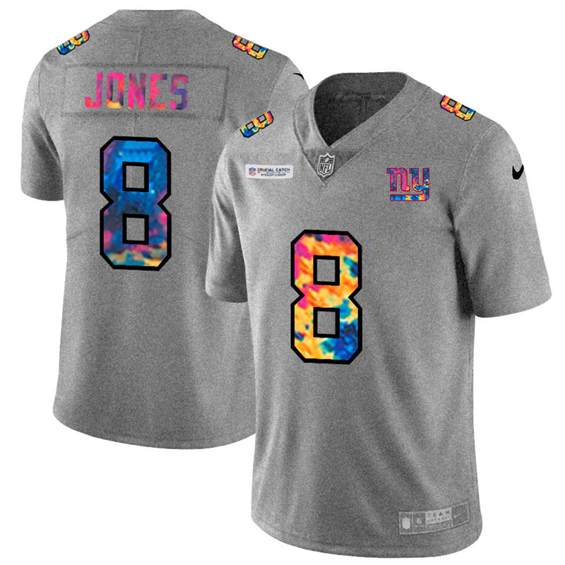 New York Giants #8 Daniel Jones Men's Multi-Color 2020 Crucial Catch Jersey Greyheather cheap jerseys for sale - CheapJerseys.Shop