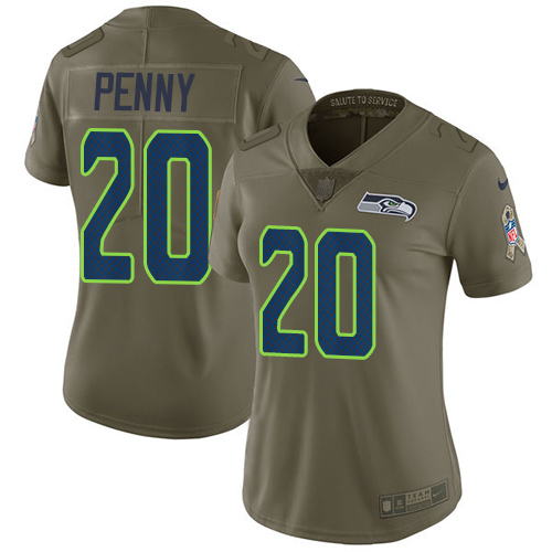 Seattle Seahawks #20 Rashaad Penny Olive Women's Stitched Limited 2017 Salute to Service Jersey Womens cheap jerseys for sale - CheapJerseys.Shop