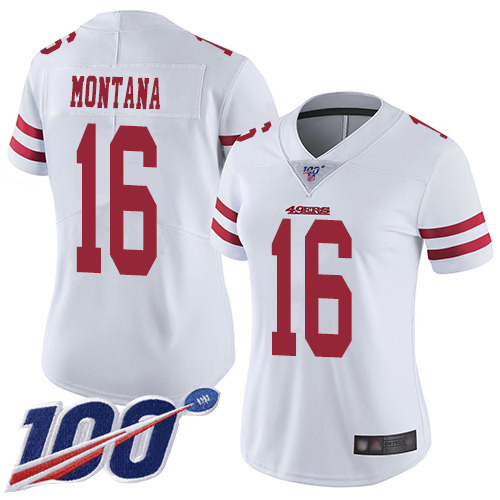 49ers #16 Joe Montana White Women's Stitched 100th Season Vapor Limited Jersey cheap jerseys for sale - CheapJerseys.Shop