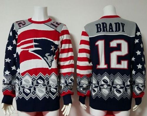 Patriots #12 Tom Brady Red/Navy Blue Men's Ugly Sweater cheap jerseys for sale - CheapJerseys.Shop