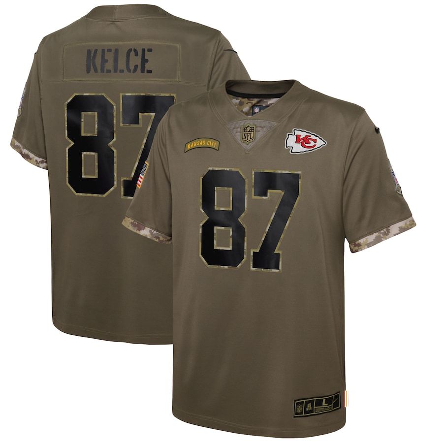 Kansas City Chiefs #87 Travis Kelce Youth 2022 Salute To Service Limited Jersey - Olive cheap jerseys for sale - CheapJerseys.Shop