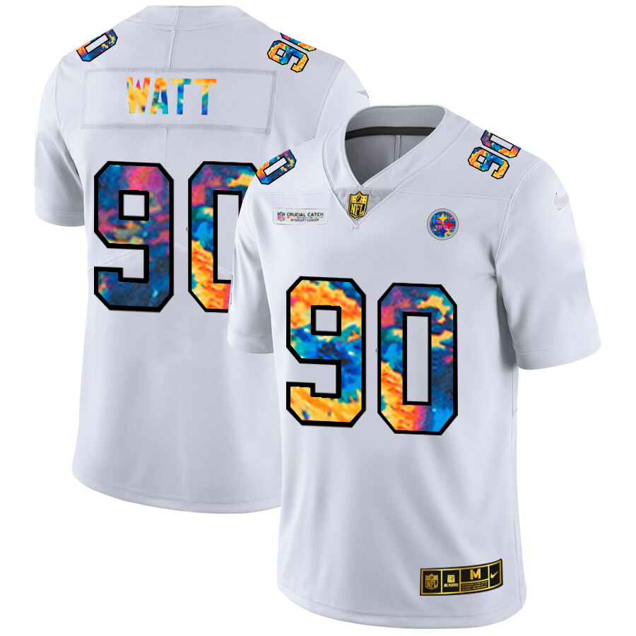 Pittsburgh Steelers #90 T.J. Watt Men's White Multi-Color 2020 Crucial Catch Limited Jersey cheap jerseys for sale - CheapJerseys.Shop