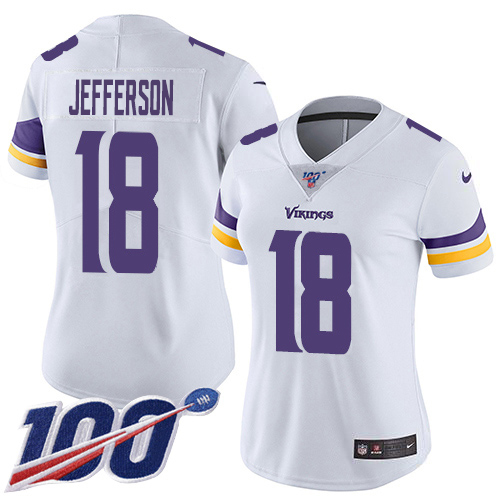 Vikings #18 Justin Jefferson White Women's Stitched 100th Season Vapor Untouchable Limited Jersey cheap jerseys for sale - CheapJerseys.Shop