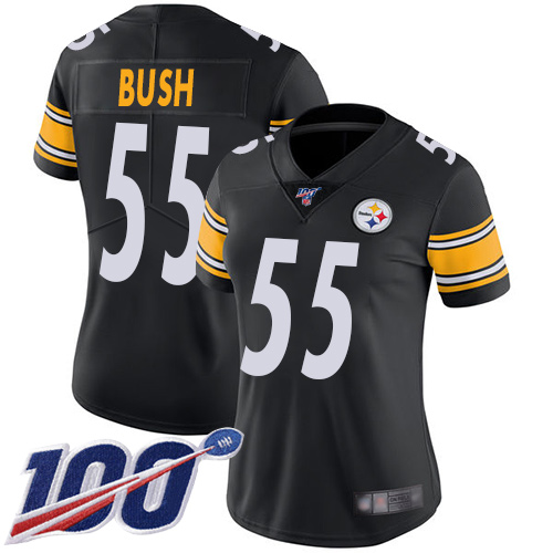 Pittsburgh Steelers #55 Devin Bush Black Team Color Women's Stitched 100th Season Vapor Limited Jersey Womens cheap jerseys for sale - CheapJerseys.Shop