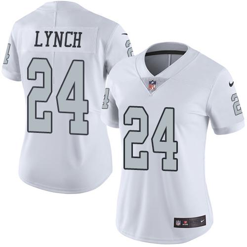 Las Vegas Raiders #24 Marshawn Lynch White Women's Stitched Limited Rush Jersey Womens cheap jerseys for sale - CheapJerseys.Shop