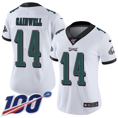 Eagles #14 Kenneth Gainwell White Women's Stitched 100th Season Vapor Untouchable Limited Jersey cheap jerseys for sale - CheapJerseys.Shop