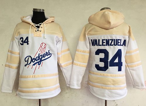 Dodgers #34 Fernando Valenzuela White Sawyer Hooded Sweatshirt Hoodie cheap jerseys for sale - CheapJerseys.Shop