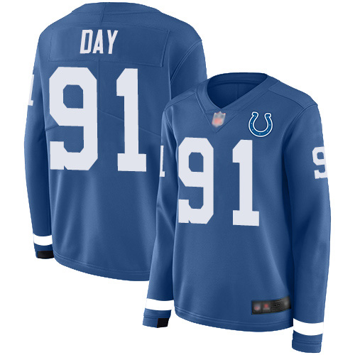 Indianapolis Colts #91 Sheldon Day Royal Blue Team Color Women's Stitched Limited Therma Long Sleeve Jersey Womens cheap jerseys for sale - CheapJerseys.Shop