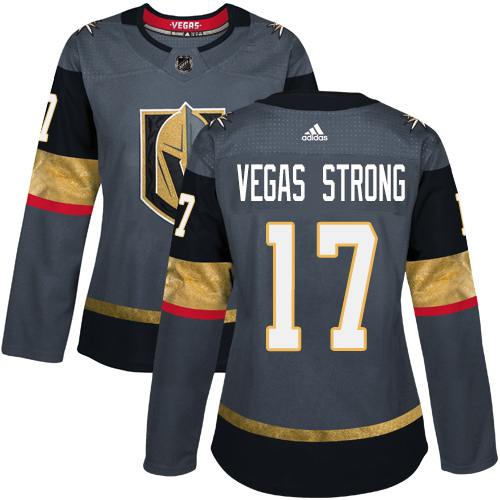 Golden Vegas Golden Knights #17 Vegas Strong Grey Home Authentic Women's Stitched Jersey Womens cheap jerseys for sale - CheapJerseys.Shop