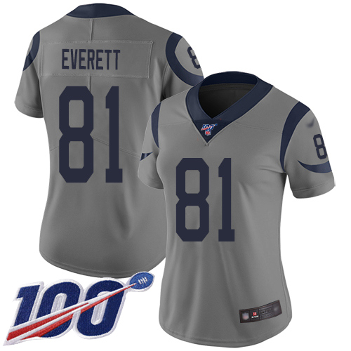 Los Angeles Rams #81 Gerald Everett Gray Women's Stitched Limited Inverted Legend 100th Season Jersey Womens cheap jerseys for sale - CheapJerseys.Shop