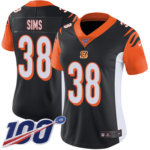 Cincinnati Bengals #38 LeShaun Sims Black Team Color Women's Stitched 100th Season Vapor Untouchable Limited Jersey Womens cheap jerseys for sale - CheapJerseys.Shop