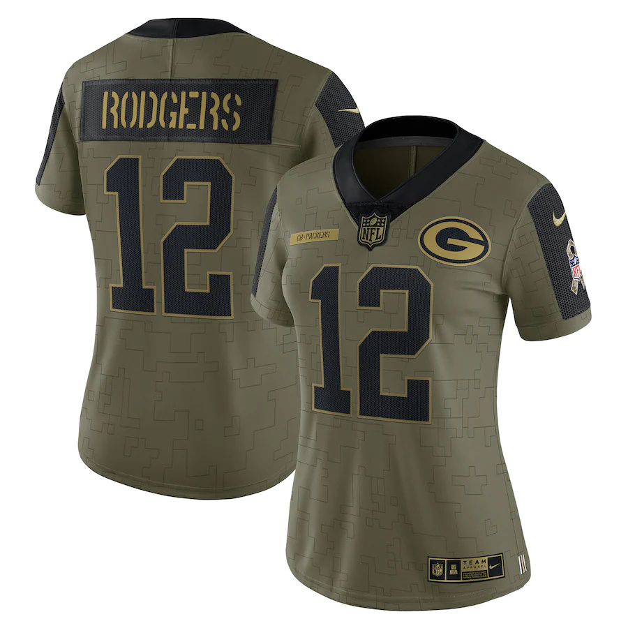 Green Bay Packers #12 Aaron Rodgers Olive Women's 2021 Salute To Service Limited Player Jersey cheap jerseys for sale - CheapJerseys.Shop