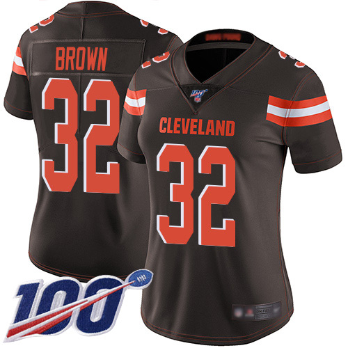 Browns #32 Jim Brown Brown Team Color Women's Stitched 100th Season Vapor Limited Jersey cheap jerseys for sale - CheapJerseys.Shop